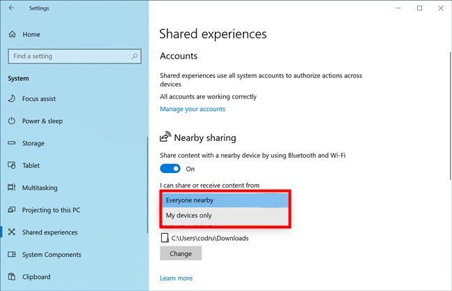 Choose to share with Everyone nearby or My devices only