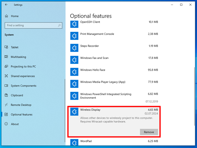 Expanding an optional feature's entry