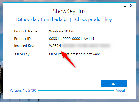 ShowKeyPlus identifying and displaying the product key